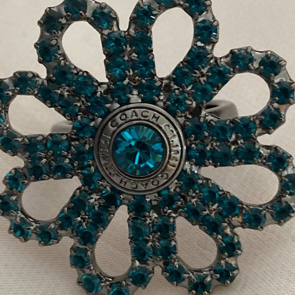 Rare Coach blue crystal flower ring - size 8